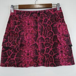 Fashion Nova Hot Pink Animal Print Cargo Denim Skirt Size M